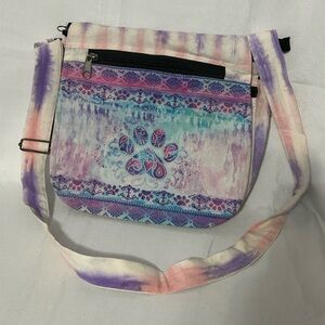 Greater Good tie-dye/bohemian-style paw print crossbody bag colorful pattern